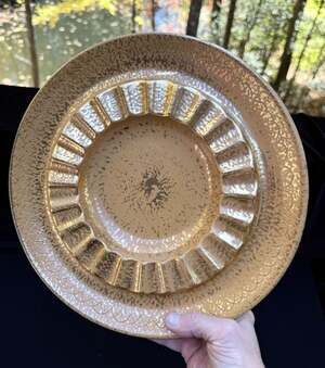 Huge Vintage MCM STANGL Pottery Large Round ASHTRAY 22K Gold Finish Granada